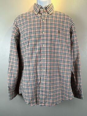 Ralph Lauren Button Shirt Mens M Multicolor Plaid Flesh Pony Logo Long Sleeve